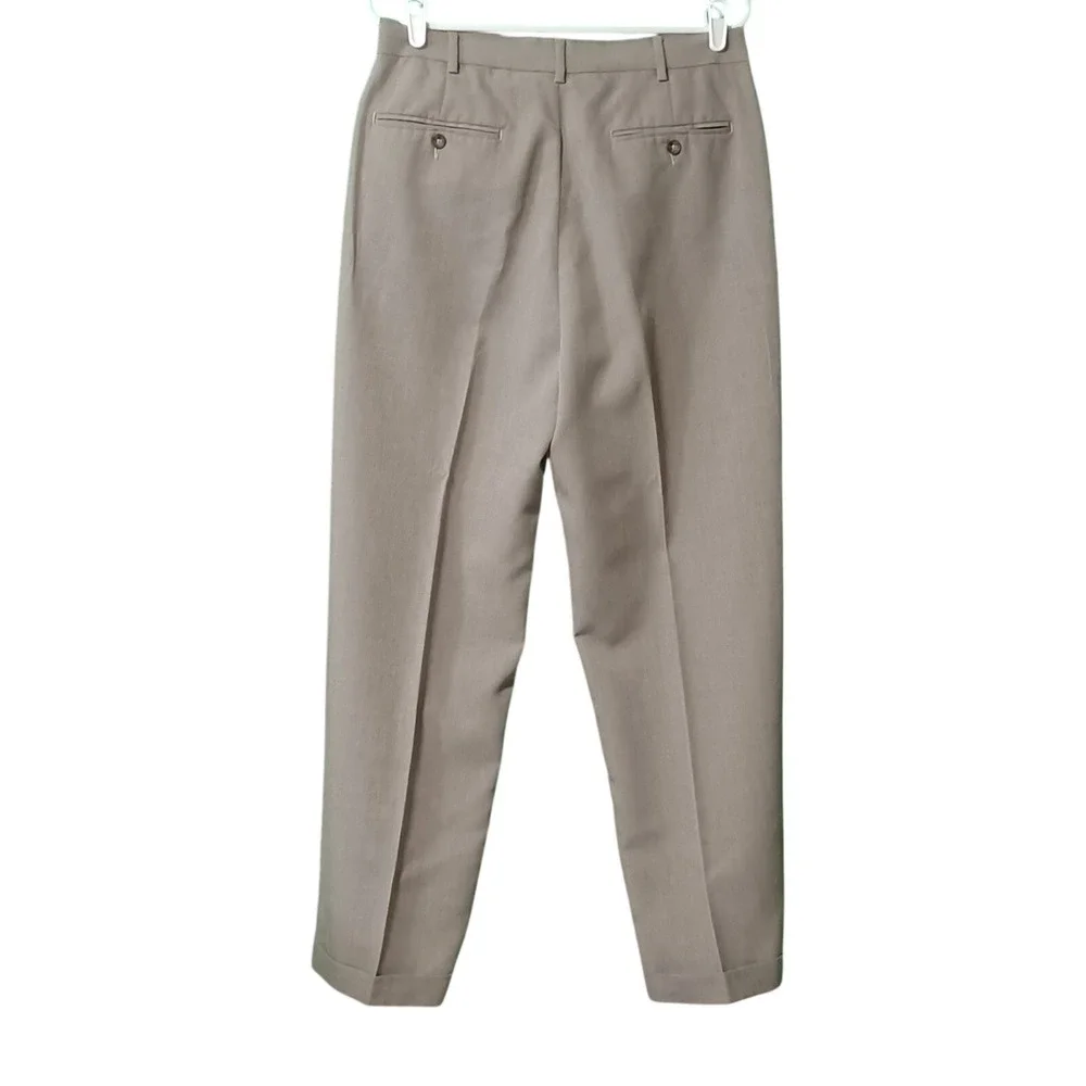 Ivy Crew Classics Mens 32x30 Tan Pleated Micro Check Cuffed Dress Pants Trousers